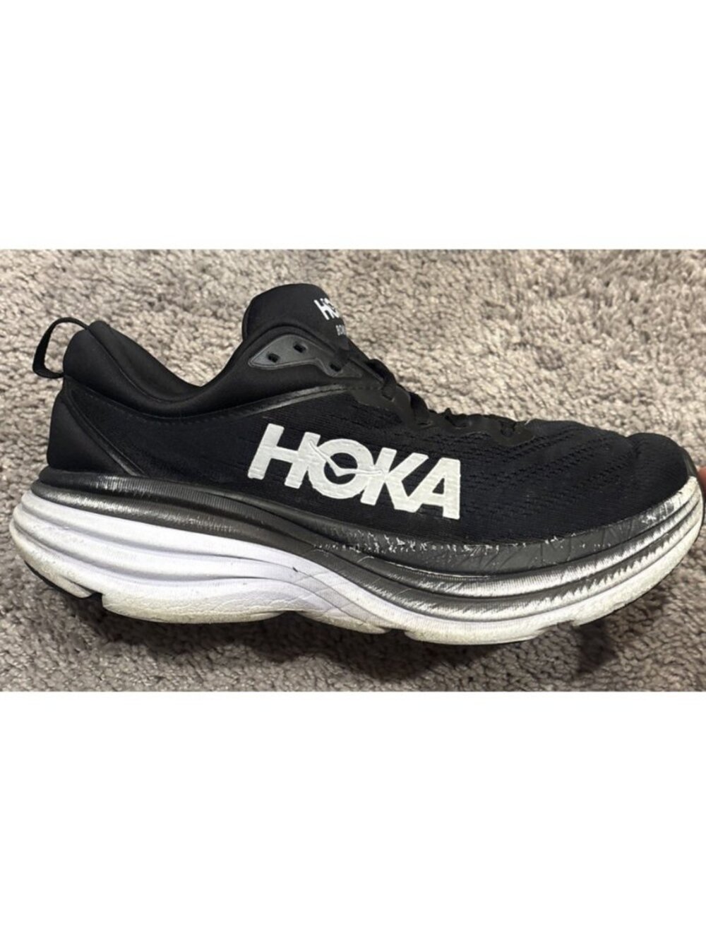 Hoka One One Bondi 8 Shoes Womens Size 10 Black Sneakers Damaged 1127952 BWHT